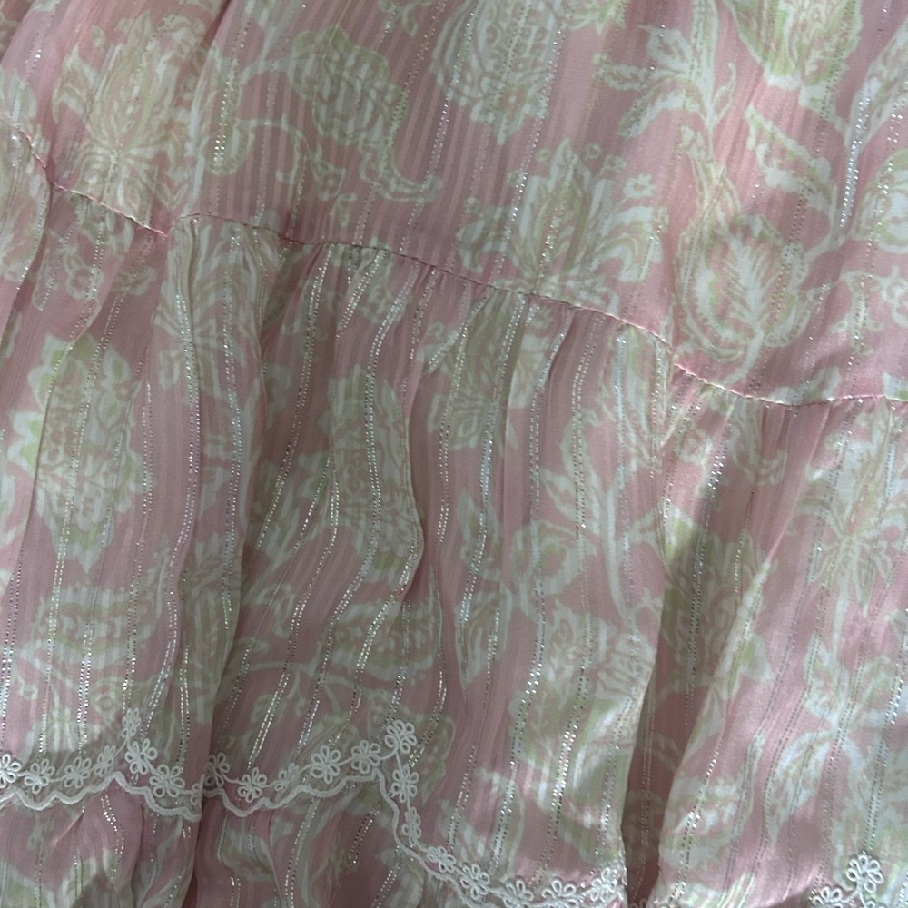 HEMANT & NANDITA Pink and Gold Metallic Smocked Tiered Dress - Picture 3 of 3